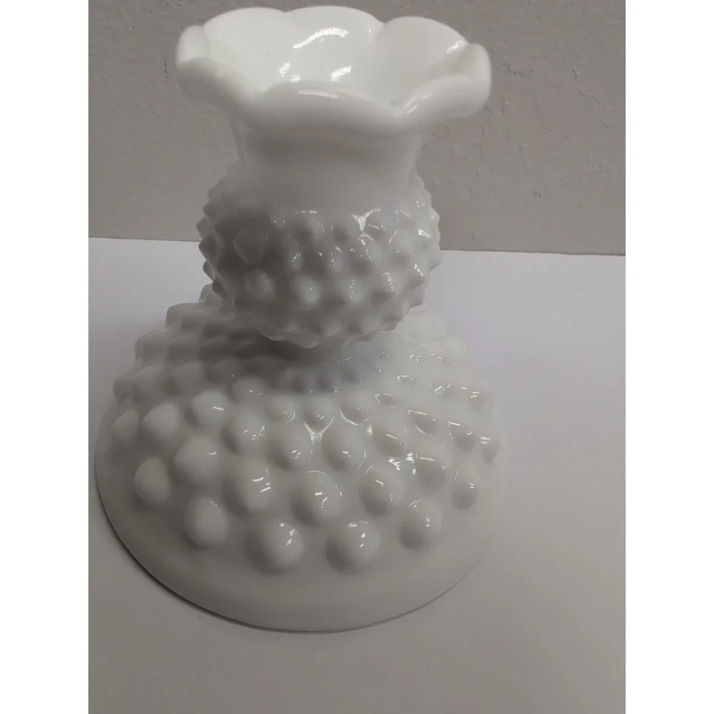 Fenton Vintage White Milk Glass Hobnail Candle Holder 3.5